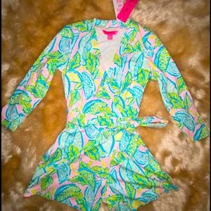 NWTLillyPulitzerKarlieWrapRomperVitaminSea Sz XXS